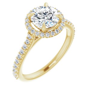 14K Yellow 7 mm Round Forever One™ Moissanite & 1/3 CTW Diamond Engagement Ring